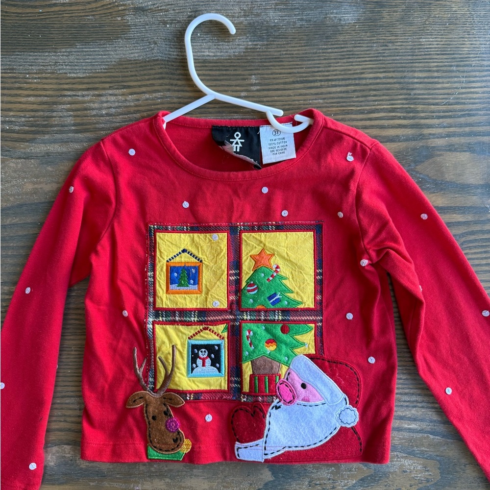 Michael Simon Red Long Sleeve Tee with Santa and Reindeer